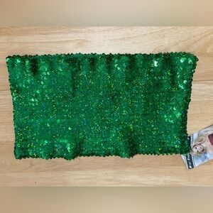 NWT “one size” sequined green tube crop top, measurements in photos